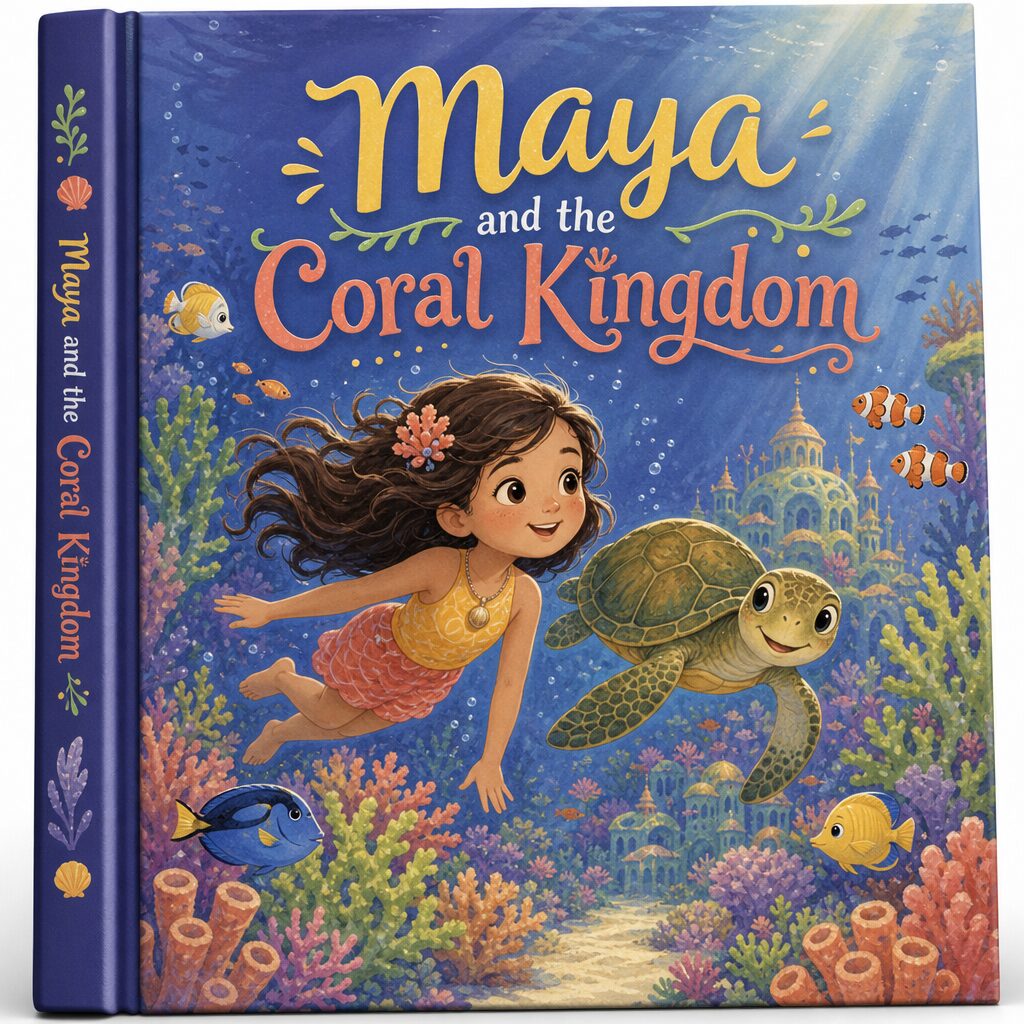 Maya and the Coral Kingdom — a kid-made book cover