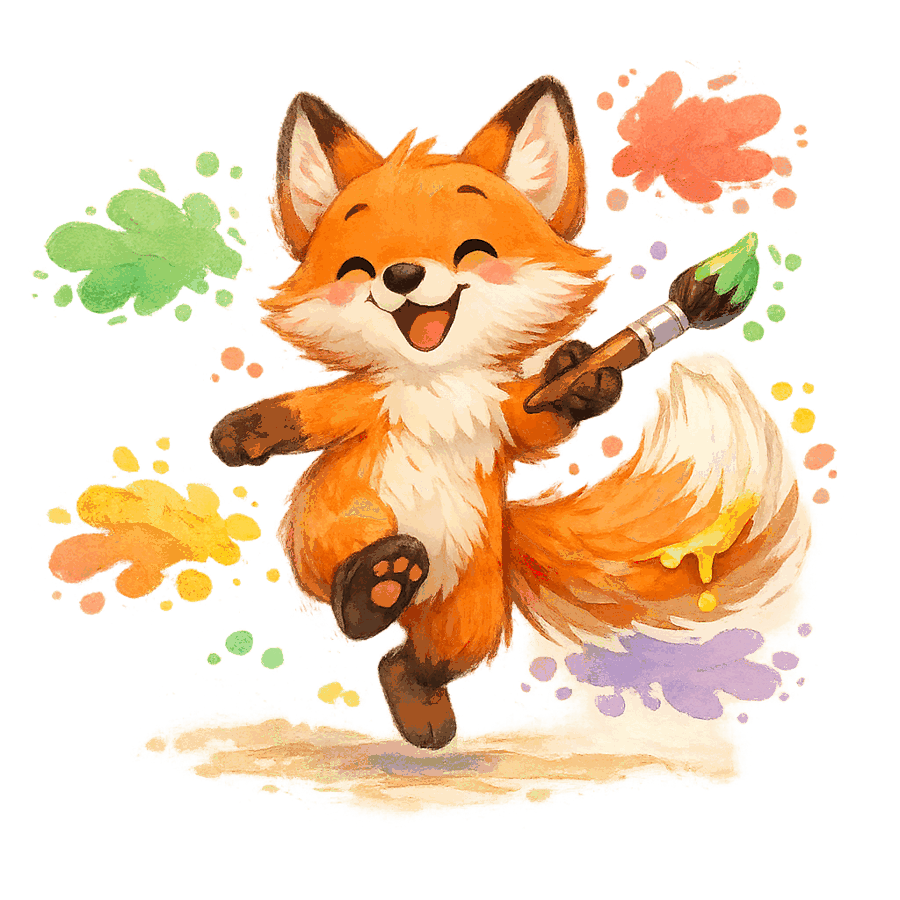 Dash the Paintbrush Fox, holding a paintbrush