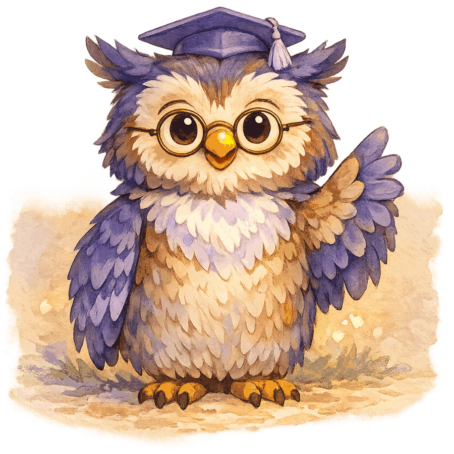 Professor Hoot, the wise owl mentor wearing spectacles